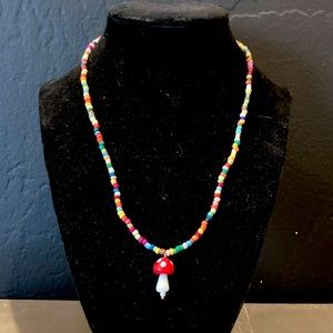 Beaded Mushroom Necklace, multicolored
